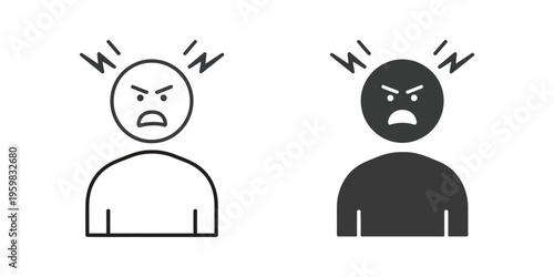 Anxiety icons for web design set in black stroke and solid style, representing stress, mental health awareness and emotional wellbeing symbols for ui and digital platforms.