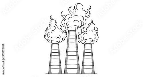 Industrial Chimneys Spewing Smoke - A Depiction of Pollution.