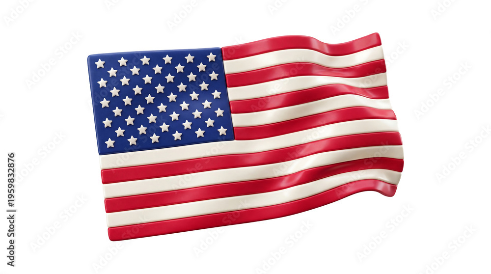 Obraz premium Waving American flag with stars and stripes on a white background.