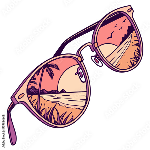 Colorful Sunglasses with Beach Scene eyewear tropical