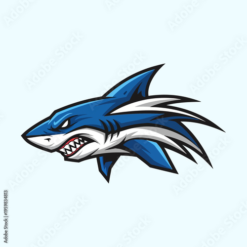 Dynamic Blue Shark Mascot Logo Design Illustration.