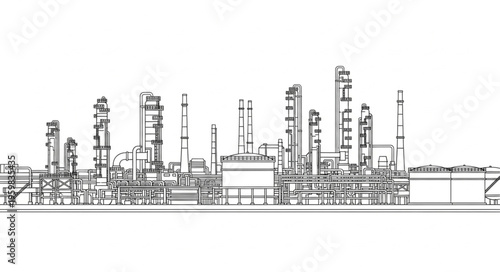 Industrial Complex Silhouette - A Detailed View of Refinery Structures.