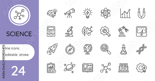 Set of line icons. Science. Vector, editable.