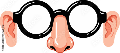 Funny cartoon illustration featuring glasses, nose, and ears. A playful and humorous visual gag. Ideal for social media, web graphics, and lighthearted designs.