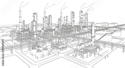 Industrial Complex Sketch - A Detailed Depiction of a Large Factory.