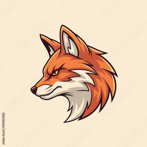 Fierce Fox Head Mascot Illustration with Intense Gaze.