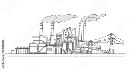 Industrial Complex Sketch - A Detailed Depiction of a Manufacturing Plant.