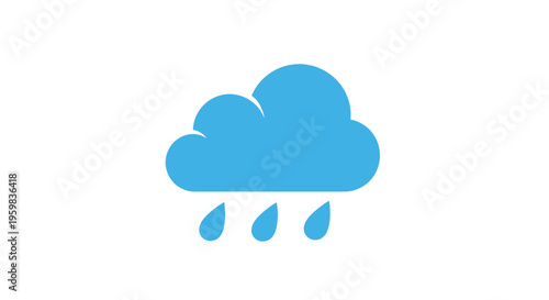 Minimalist Blue Cloud with Raindrops Icon: Weather Illustration on a White Background