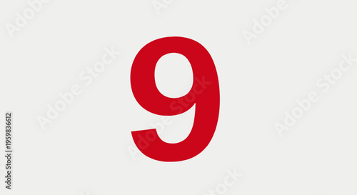 Red Number Nine on White Background: A Simple Visual Representation of Numeracy