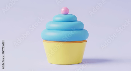 A Delightful 3D Rendered Cupcake with Vibrant Colors and Playful, Whimsical Aesthetic
