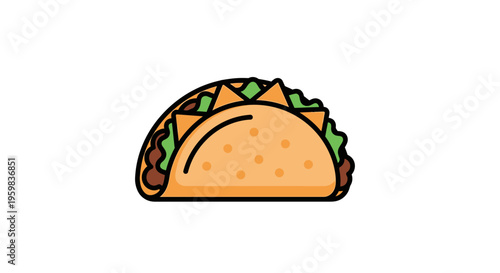 Cartoon illustration of a delicious taco, ready for consumption and culinary enjoyment