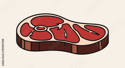 Illustrated depiction of a raw beef steak with a simple and colorful design