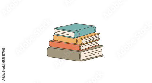 Illustrated Stack of Colorful Books for Education, Study, and Literary Concepts