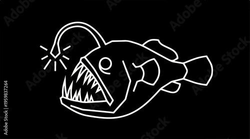 Angler Fish Line Drawing Illustration.