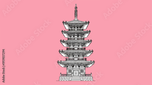 Asian Pagoda Tower Architecture.