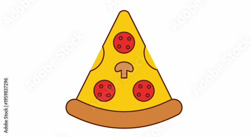 A Cartoon Slice of Pizza Featuring Pepperoni and Mushroom Toppings on a White Background