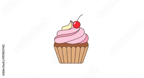A vibrant illustration of a sweet cupcake topped with creamy frosting and a cherry
