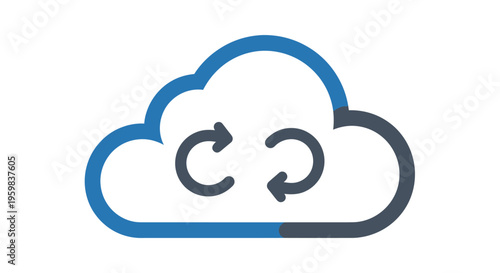 Cloud computing illustration featuring data synchronization with circular arrows for digital
