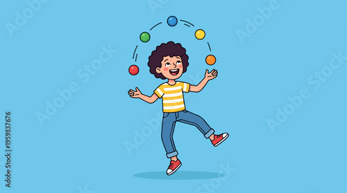 Boy Playing with Colorful Balls.