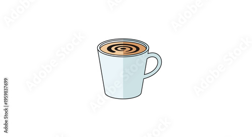 Illustrated coffee mug with latte art on white backdrop suitable for various concepts