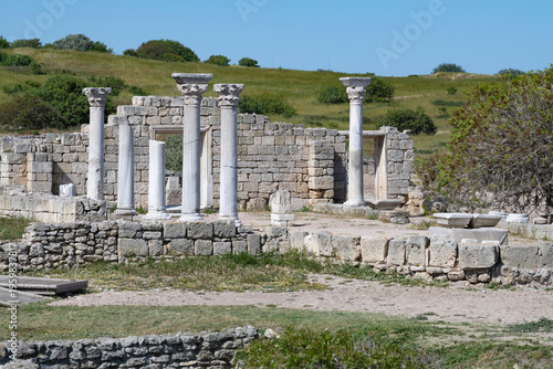 Fotografie View of the ruins of the Christian basilica in ancient Tauric Chersonese on a sunny May day