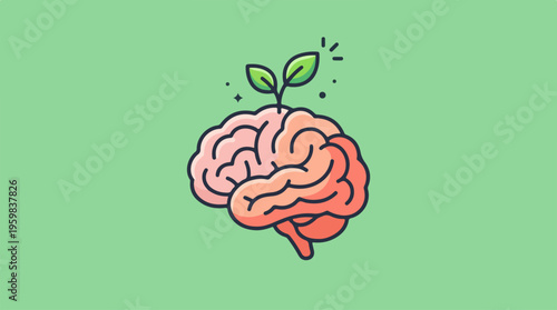 Brain with Green Leaves Growing.