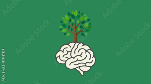 Brain with green tree growing.