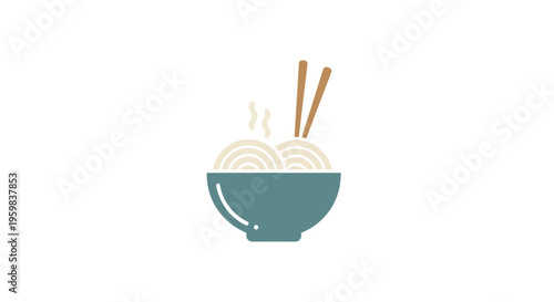 Minimalist vector illustration of a bowl of noodles with chopsticks in a clean style