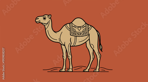 Camel Standing on Sandy Ground.