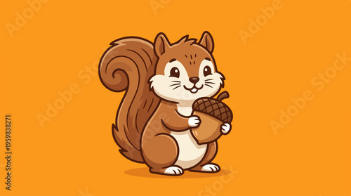 Cartoon Squirrel Holding Acorn.