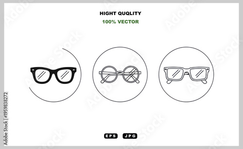A high-quality vector illustration of three different glasses designs on a white background