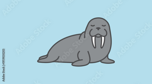 Cartoon Walrus Isolated On Blue.