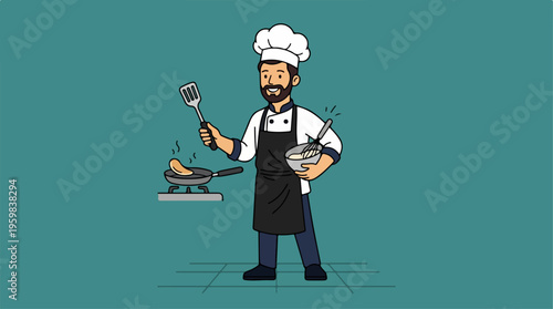 Chef Holding Cooking Utensils.
