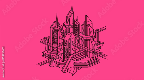 Cityscape Skyscraper Architectural Drawing.