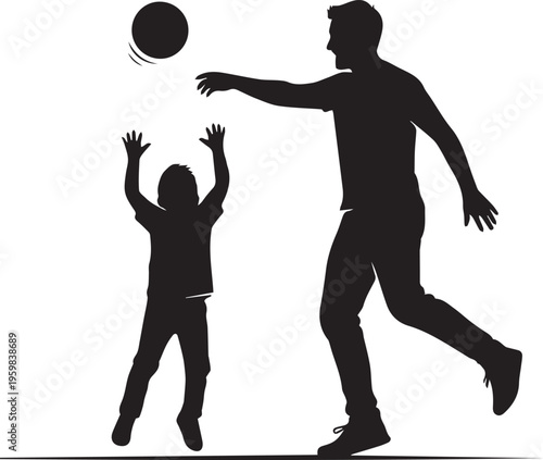 Father and son playing with ball silhouette isolated on transparent background joyful family moments together