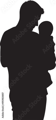 Father holding his baby close in silhouette, symbolizing love and parental care bonding moment