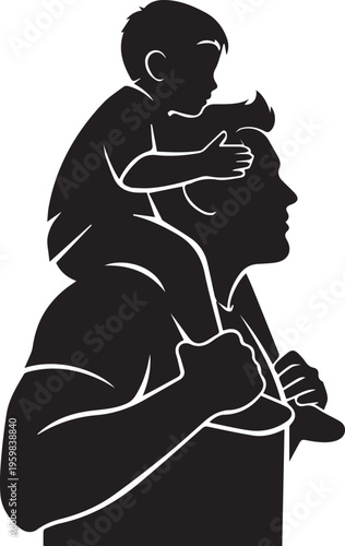Father carrying small son on shoulders silhouette vector illustration depicting strong family bond fatherhood and parenting love