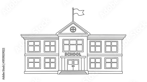Outline of a school building with a flag on top.