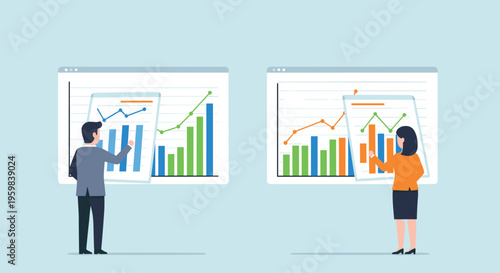 Flat minimalist illustration of corporate revenue analysis b