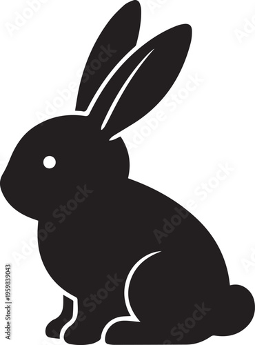 Adorable rabbit silhouette in profile, sitting calmly with long ears, perfect for animal and nature themes