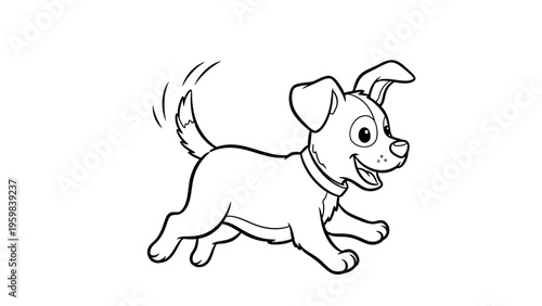 Happy cartoon puppy running with a wagging tail