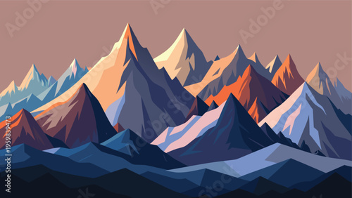 A beautiful landscape illustration featuring a majestic range of sharp and jagged mountain peaks