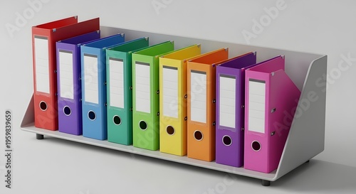 Minimalist Modern Office Background with Focus on Colorful File Boxes