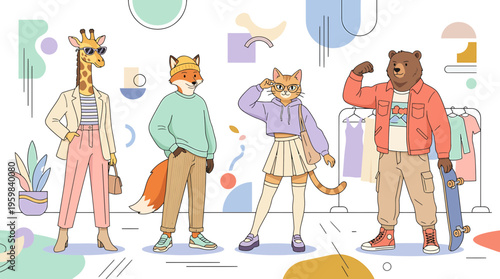 Anthropomorphic Animals Fashionable Outfits Trendy Style Diverse Characters