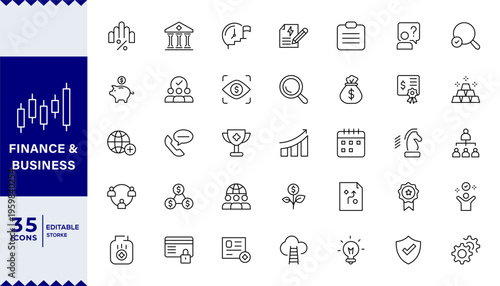 Business and Finance line icons set. Businessman outline icons collection. Money, investment, teamwork,Thin outline icons pack. Vector illustration