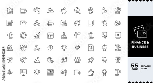 Business and Finance line icons set. Businessman outline icons collection. Money, investment, teamwork,Thin outline icons pack. Vector illustration