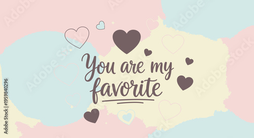 Brown hearts on pastel background.