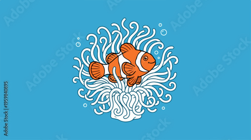 Clownfish in Sea Anemone Home.