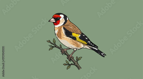 Colorful Goldfinch Bird Perched Alone.