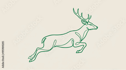 Deer Running Line Art Illustration.
